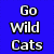 Blue background with white text 'Go Wild Cats' and two rainbow-colored heart icons featuring a paw print symbol.