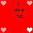 Red background with pixelated hearts and text 'i love tal' in black, showing animation where heart colors alternate between pink and white.