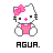 Pixel art Hello Kitty character with pink bow and dress in two animation frames showing slight pose differences, below which is the text AGUA.