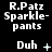 Animated sequence showing text changes from "Duh" with symbols to "Duh" alone, with "R.Patz Sparkle-pants" text below each frame on black background.