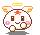 Pixel art character with white body, brown accents, pink cheeks, orange ears, and yellow halo in three poses: smiling, surprised, and confused.