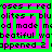 Pixelated text and nested square borders in bright green and magenta on a solid background, with repeated phrases visible.