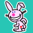 Pixelated pink rabbit with blue eyes and red cheeks on teal background, orange text 'KISS' top-right and 'MY' bottom-left.