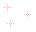 Six pink pixelated cross-shaped icons arranged in two on a white background, each with varying central and arm square counts