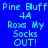 Blue background with cyan text displaying 'Pine Bluff 4A' and 'Roxs My Socks OUT!' in pixelated font, arranged across multiple