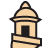 Pixelated static image of a beige tower with black outlines, featuring a domed roof and rectangular doorway on the upper section.