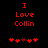 Red pixelated text "I Love Collin" on black background with two of red and brown heart symbols below