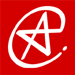 Red background with a white star-in-circle symbol that animates through varying opacity levels from bright white to faint red.