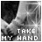 A 4-frame black-and-white animated contact sheet showing a couple holding hands with changing text overlays and starburst effects, each frame cropped to show only the lower half of their bodies.