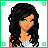 Pixel art contact sheet showing four frames of a female character with long black hair, white crop top, dark blue pants, and green-accented shoes across different poses.
