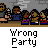 Animated contact sheet of a pixel art crowd scene with repeated 'Wrong Party' text and one frame showing a speech bubble reading 'YO, DANGS!'
