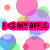 Pixelated icon with colorful overlapping circles and text overlays in pink, blue, and green boxes.