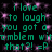 Green pixelated text on black background with pink star-like particles, repeating 'i love to laugh you got a womble witomble with that?! =P' in two