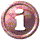 Two circular pixelated icons with brown outer rings and white inner borders, each containing a stylized letter 'i' in different colors.