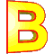 Yellow 3D letter B with red outline on gray background, displayed in three of three identical icons