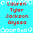 Static pixel art displays red text names over cyan background with white border elements, no visible animation changes.