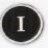 A static icon with a black oval background and white border containing a large white capital letter I in the center.