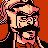 Pixelated 48x48 static icon of a character with pink hair, black facial features, and red clothing against an orange background.