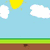 Pixelated animation of a flower growing from soil under a sky with suns and clouds, transitioning to a heart-patterned background with text.