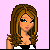 Pixel art contact sheet showing a female character in various poses and text panels with cow-themed elements on pink background.