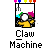 A static icon of a yellow figure inside a black claw machine with pink and cyan accents, labeled "Claw Machine" below.