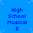 Blue background with white dots, repeated text "High School Musical 2" in dark blue pixelated font
