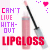 A 2x2 contact sheet of four animated frames showing a pink lip gloss tube with black applicator wand, repeated text "CAN'T LIVE WITH-OUT LIPGLOSS" in varying colors and styles, and small pixelated hearts.
