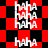 Red and black checkered background with white 'haha' text repeated in vertical , some showing pixelated distortion