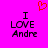 A bright pink background displays two identical pixelated text blocks reading "I LOVE Andre" with a red pixelated heart above the left block.