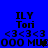 Blue background with black text and symbols arranged in two identical vertical sections, each containing 'ILY', 'Tori', '<3<3<3', and '000 MUC' with a pixelated 'U' in the second section.