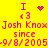 Yellow background with pink text displaying "I <3 Josh Knox since 9/8/2005" in two mirrored , alternating between a heart and starburst symbol above the name