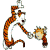 Animated contact sheet of Calvin and Hobbes characters in various poses with orange tiger stripes, white underbellies, and brown accents on a transparent background.