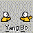 Yellow cartoon figure with white head and arms, repeated ; speech bubbles display text like 'Yang Yang', 'Yang Bo', 'Bobo', 'that song is annoying', 'I know'; all figures wear identical yellow shirts