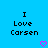 Blue background with black pixelated text reading "I Love Carsen" and two pink heart symbols below the text.