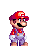 Pixel art of a character in red cap and overalls with mustache, shown across displaying subtle pose variations