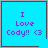 Four identical blue square with red borders display purple text "I Love Cody!! <3"; the top-right has a red heart, bottom-right has a red starburst