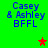 Green background displays blue text "Casey & Ashley BFFL" with two star icons changing color between red and brown.