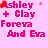 A pink background displays repeated text 'Ashley + Clay Foreva And Eva' in red pixelated font with scattered small red dots, showing animation changes across observations.