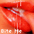A 3x2 contact sheet of a pixelated animated icon showing close-up lips with red lipstick and white text "Bite Me" that changes across frames.
