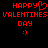 Red pixelated text and symbols on black background: 'HAPPY VALENTINES DAY' with heart symbol replacing 'Y' in HAPPY, two smiley faces below.