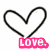 A pixelated heart outline with a pink 'LOVE' stamp below it on white background.