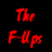 Four-frame contact sheet showing red text "The F-Ups" on varying background gradients from black to white with pixelated rendering artifacts.
