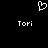 White pixelated heart symbol above two identical 'Tori' text labels on black background.