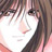 Anime-style character face with long dark hair, light skin, and closed eyes in a serene expression.
