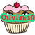 Pixelated cupcake icon with pink frosting, cherry on top, and striped paper liner; green banner text changes across frames.