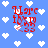 Blue background with white pixelated hearts; red text 'Marc 1959' in four positions, each showing slight animation changes.