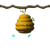Animated sequence of a beehive hanging from a branch with bees flying around, showing subtle changes in hive shape and bee positions across frames.