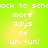 Green background with white pixelated text reading 'back to schack to schack more days of un fun!' arranged in a pattern