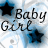 Animated contact sheet showing two frames of a baby girl-themed buddy icon with blue and white background, black stars, and text that changes from dark to light.