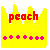 Yellow crown-shaped icon with red text 'peach' and seven pink plus signs below, pixelated style.